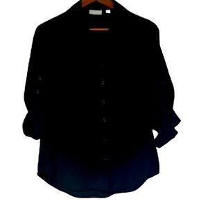 New York & Company Woman's Black button down long sleeve blouse sheer Size Xs